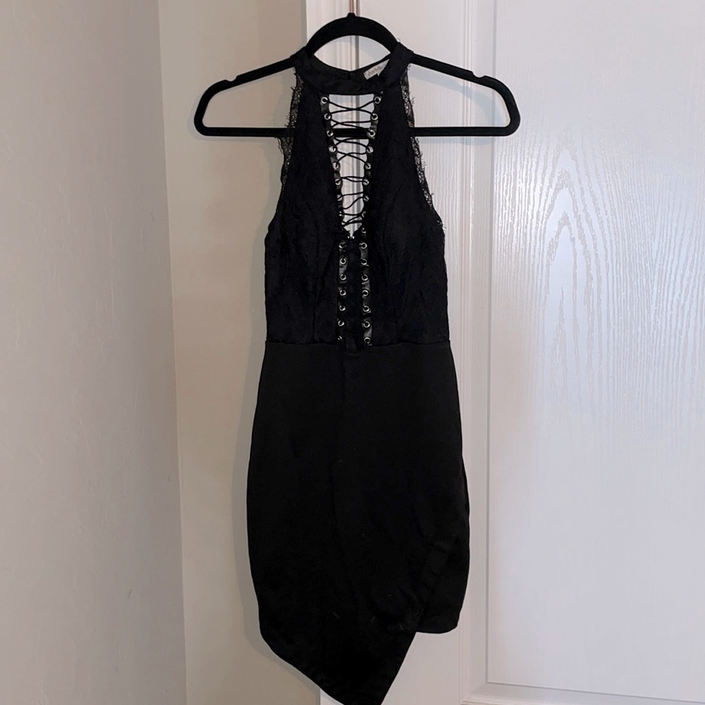 Black lace corset mini dress